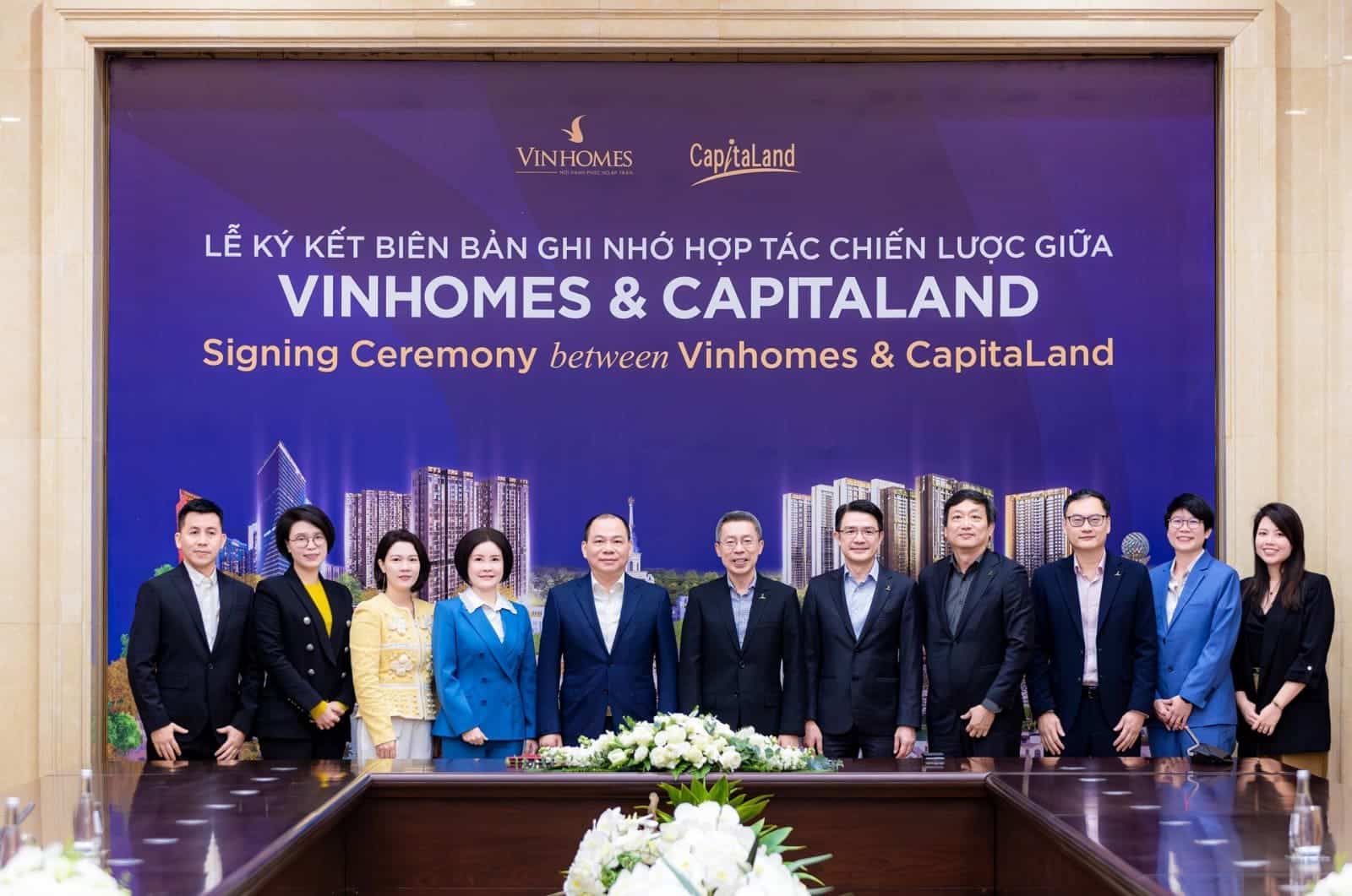 Lễ ký kết hợp tác chiến lược giữa Vinhomes và CapitaLand nhằm phát triển dự án The Fullton tại Hưng Yên.