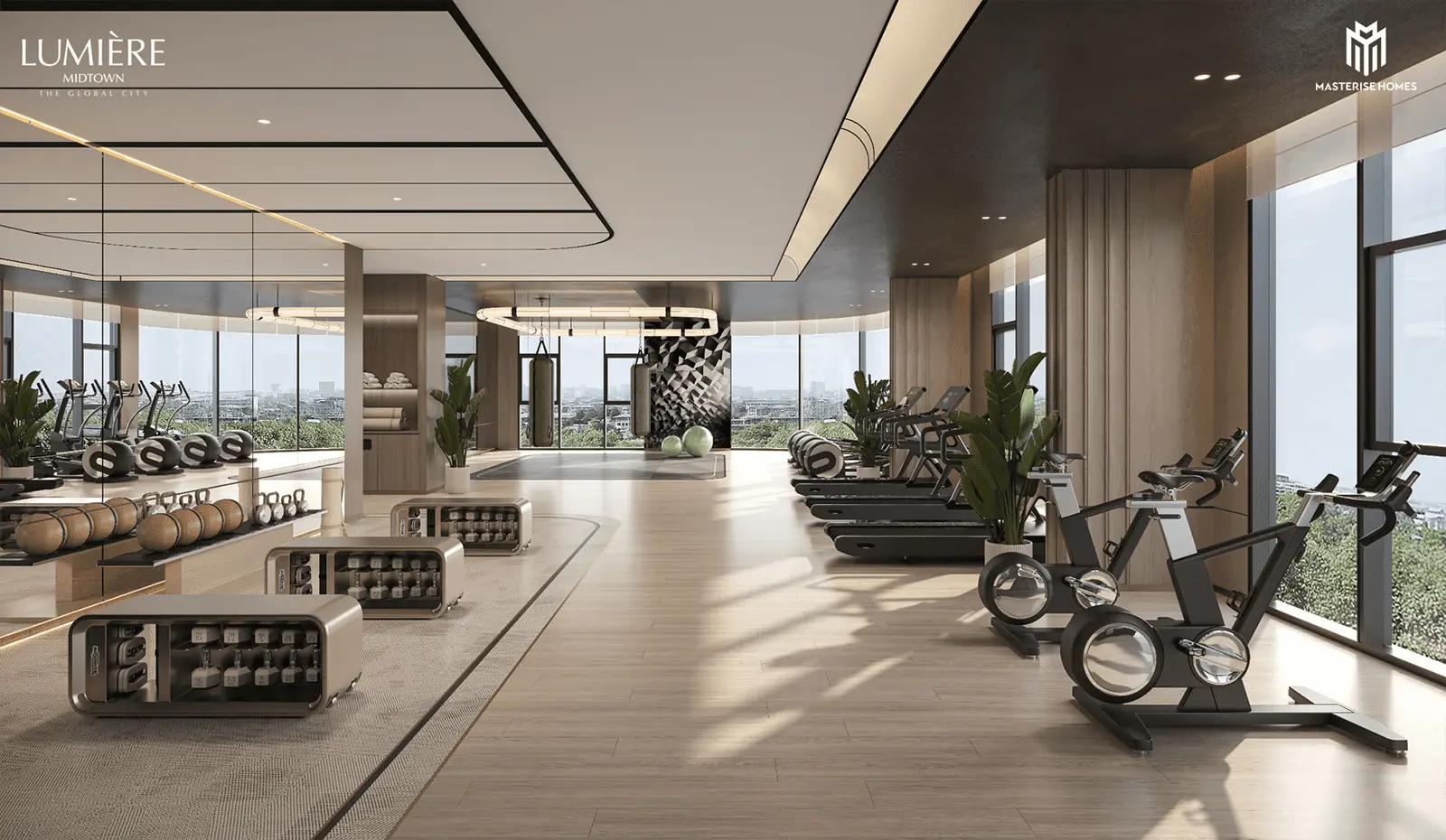 Phòng gym hiện đại tại LUMIÈRE Midtown, kiến tạo không gian sống đẳng cấp và tiện nghi.