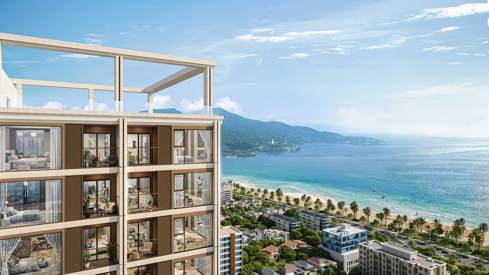 Tầm nhìn hoàn hảo từ Sun Costa Residences Đà Nẵng với view biển Mỹ Khê và bán đảo Sơn Trà tuyệt đẹp.