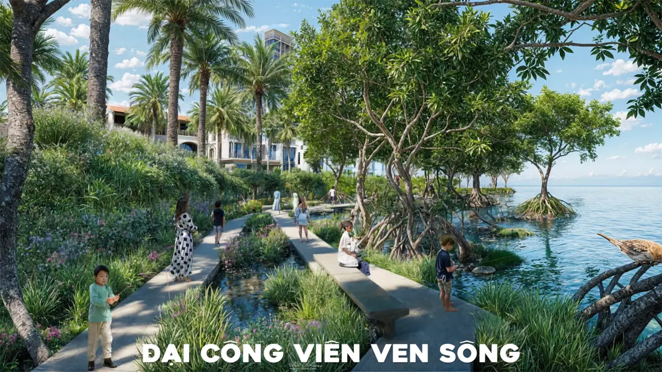 Đại công viên ven sông mang đến không gian xanh mát và thư giãn cho mọi người.